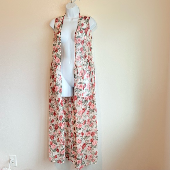 Cecico Long Lace Floral Cardigan Sheer Romantic Duster Lace Back Detail SzL - Picture 7 of 13